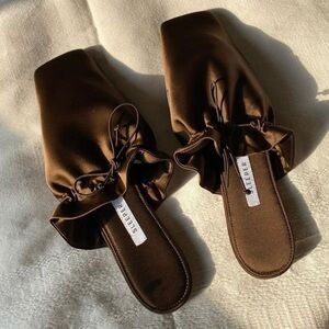 NWT Sleeper Chocolate Satin Slippers